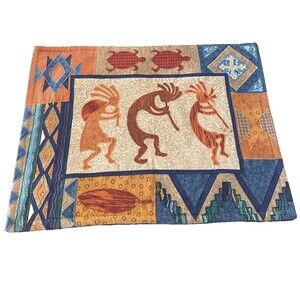 L16-Southwestern Kokopelli Dance Tapestry Native American Placemats Vtg Set Of 6